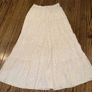 Brandy Melville Izzy Skirt White Maxi Floral Print Elastic Waist Boho tiered